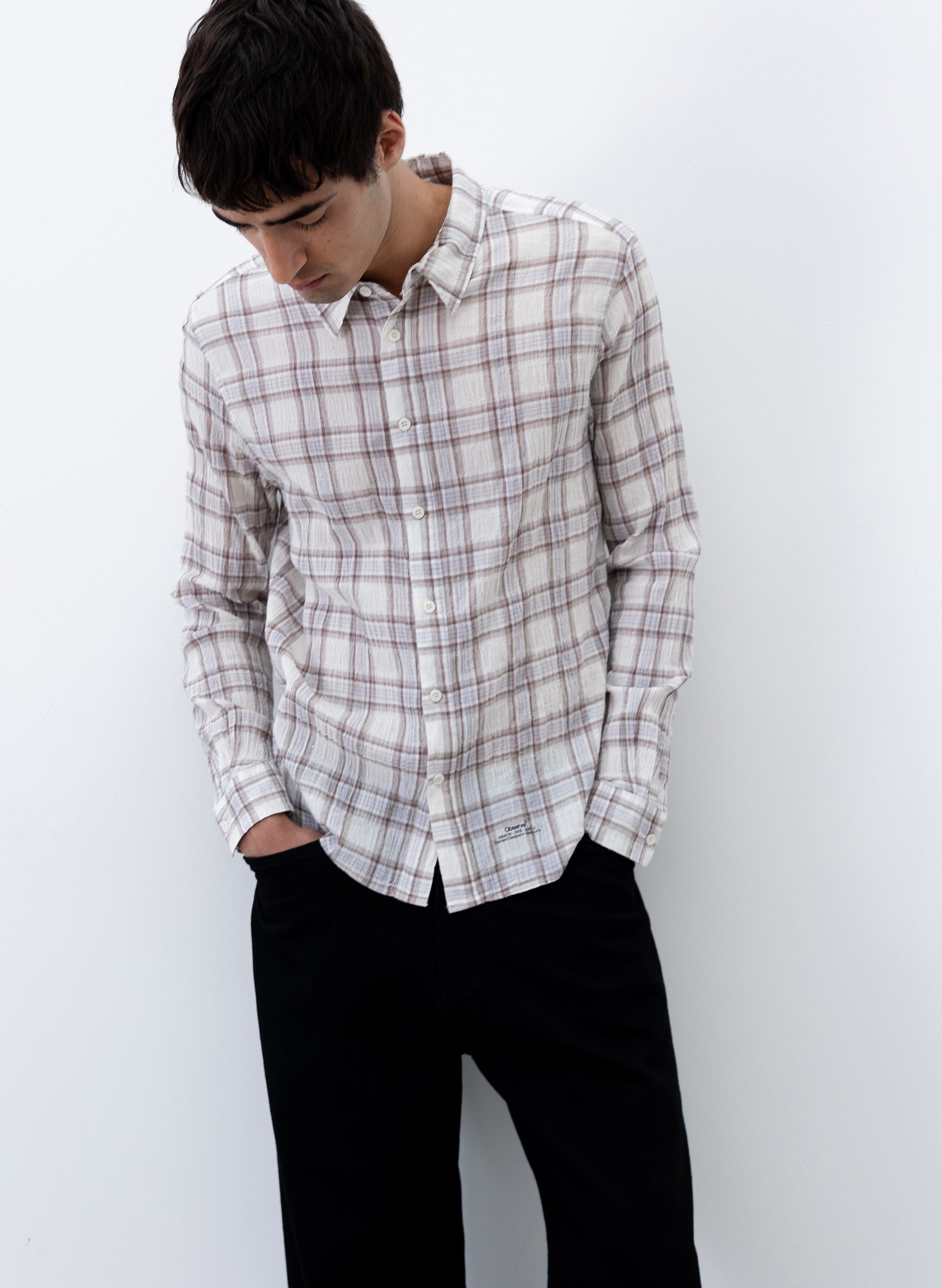 will　NOMADIK PLAID SEERSUCKER SHIRT Seersucker Plaid Shirt - Brown Blue – Observe