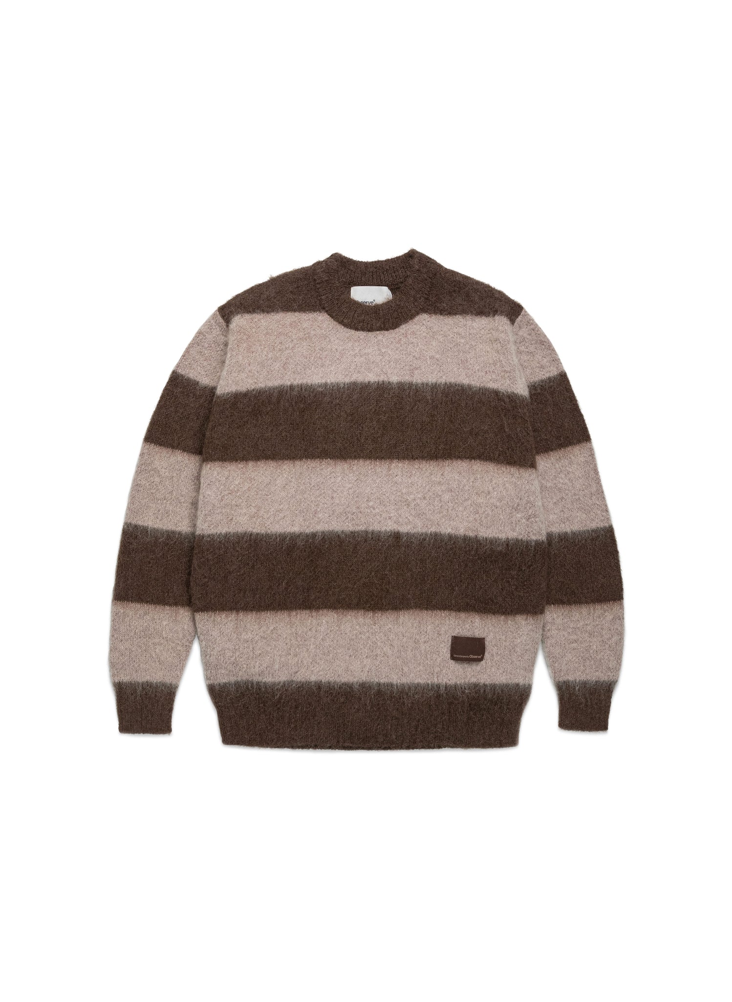 Wool Mohair Striped Knit Sweater - Mocha