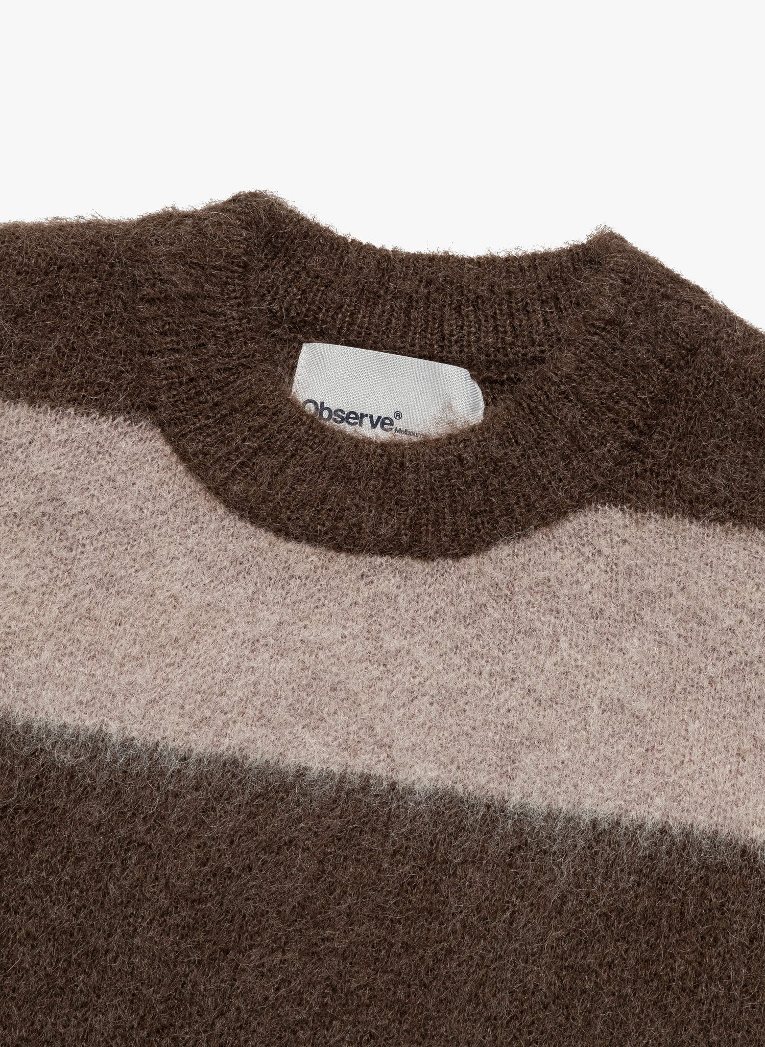 Wool Mohair Striped Knit Sweater - Mocha