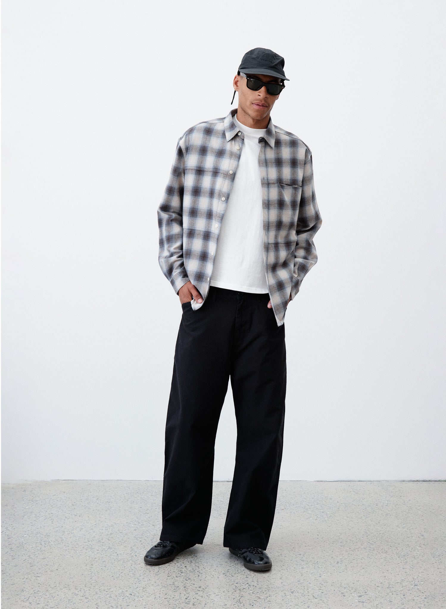 Plaid Panel Shirt - Beige Blue