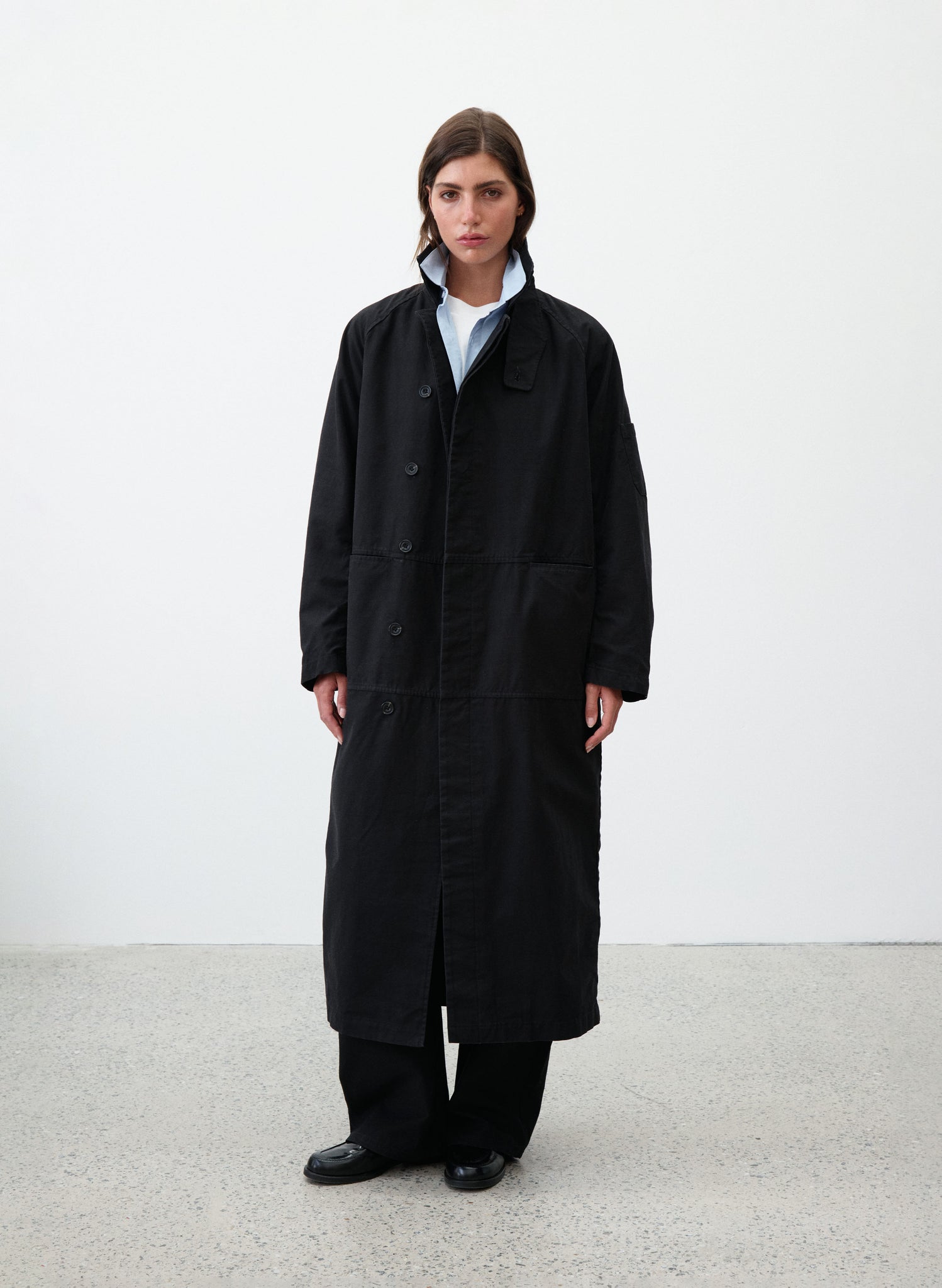 Reverse Twill Panel Trench - Black