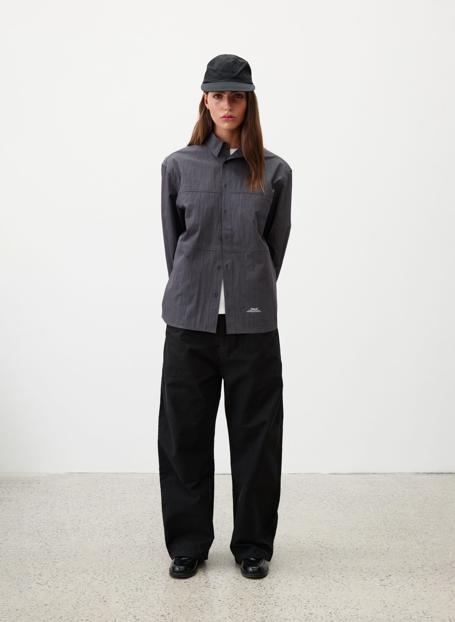 Crinkle Cotton Panel Shirt - Charcoal