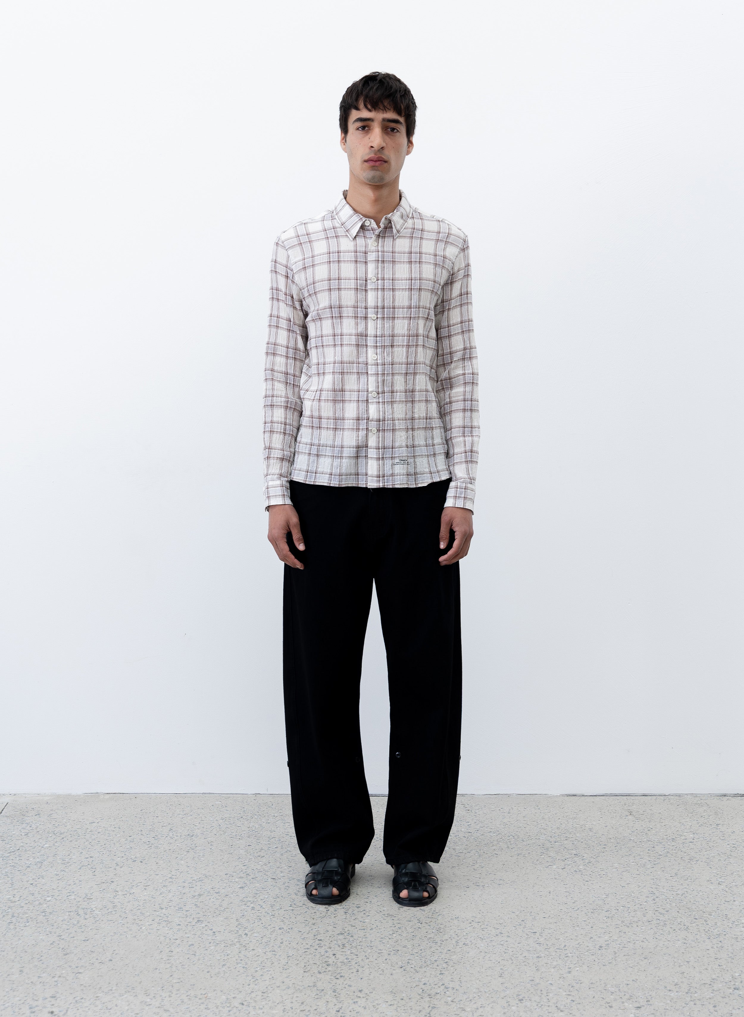 will　NOMADIK PLAID SEERSUCKER SHIRT Seersucker Plaid Shirt - Brown Blue – Observe