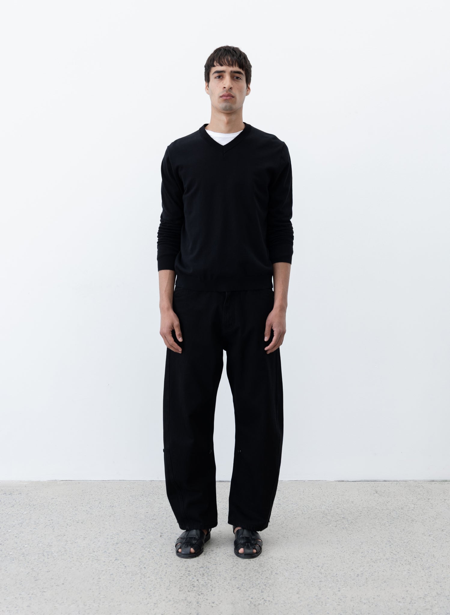 V-Neck Knit Sweater - Black