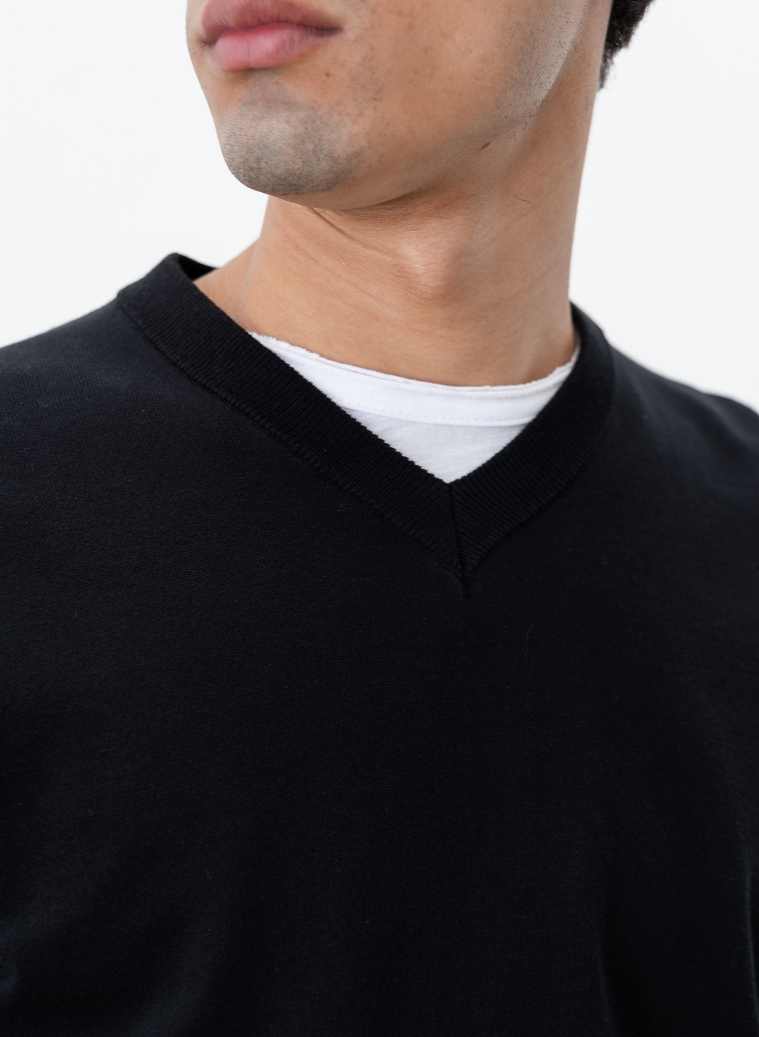 V-Neck Knit Sweater - Black