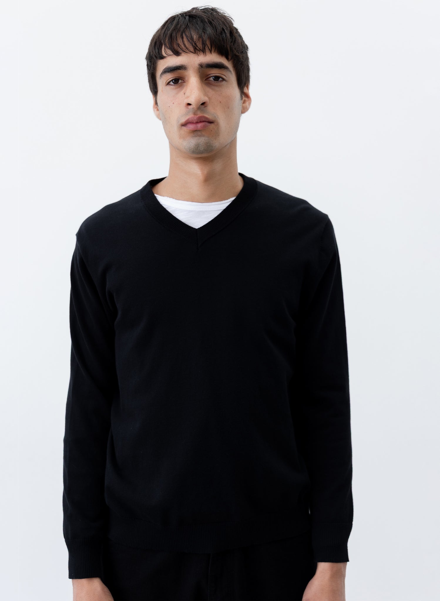 V-Neck Knit Sweater - Black
