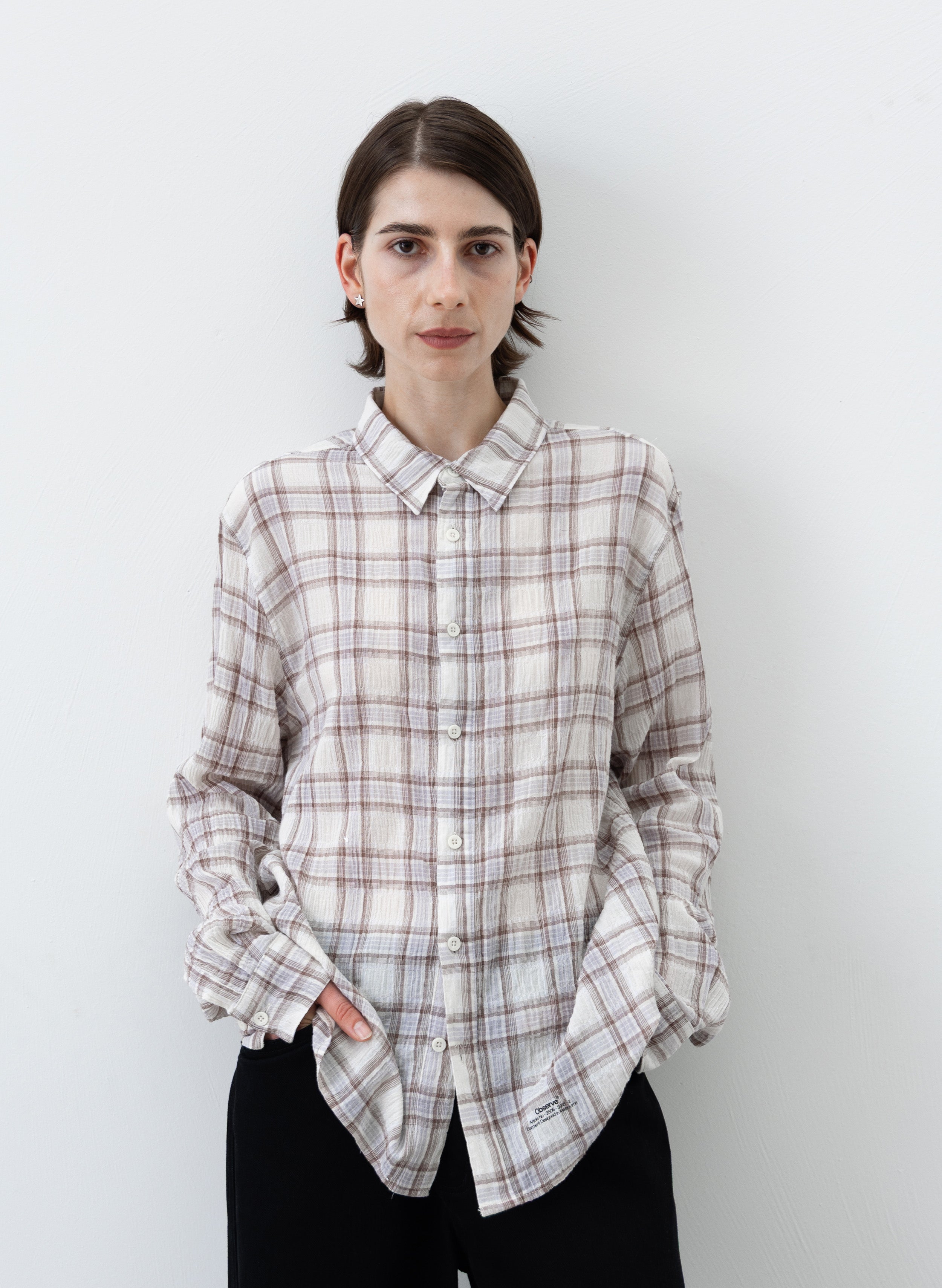 Seersucker Plaid Shirt - Brown Blue – Observe